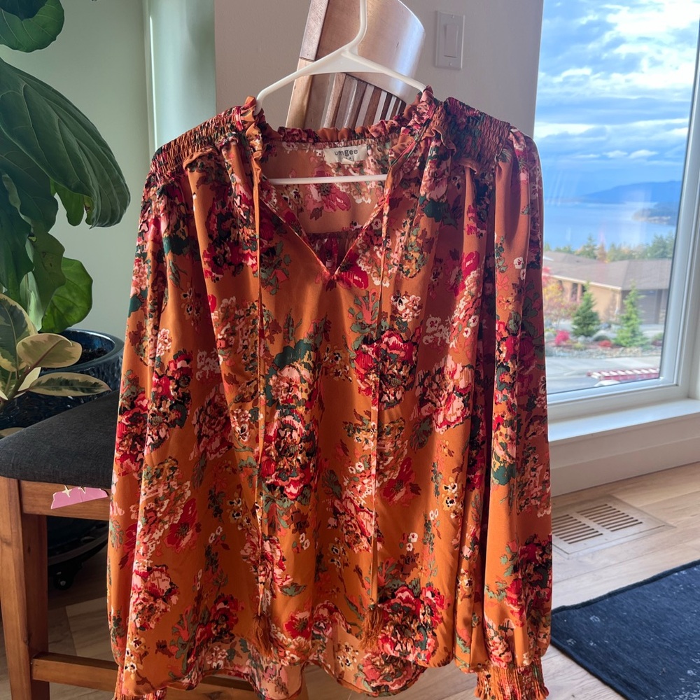 Umgee Floral Blouse in Orange and Red